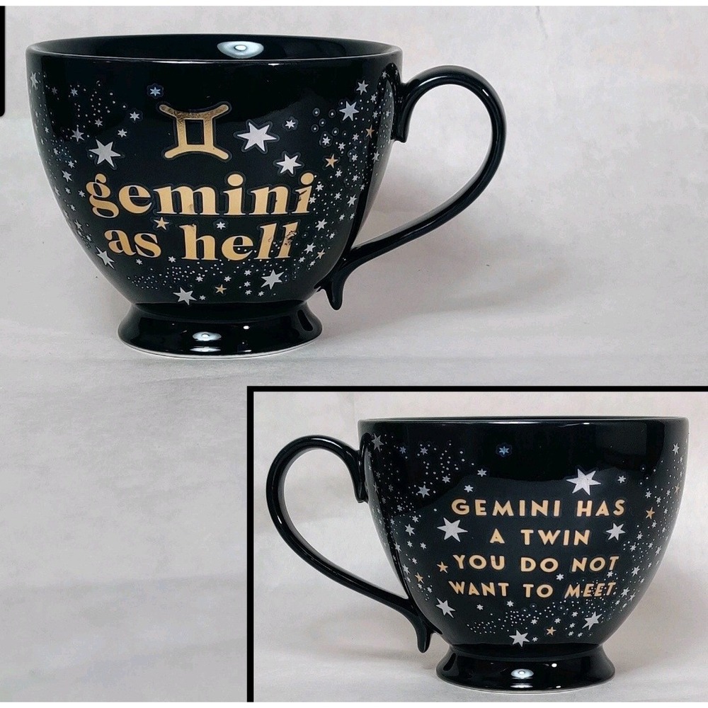 Gemini As Hell Mug Astrology Zodiac Stars Black Gold Ceramic Footed‎ Claire's